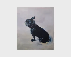Painting of a small black dog